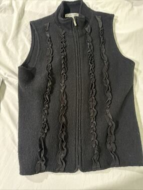 Coldwater Creek 100% Wool Vest Women's M Black Full Zip Turtleneck Sleeveless